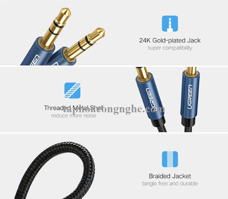 Ugreen 50360 0.5M màu Đen Cáp âm thanh 2 đầu 3.5mm dương AV112 30050360